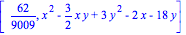 [62/9009, x^2-3/2*x*y+3*y^2-2*x-18*y]